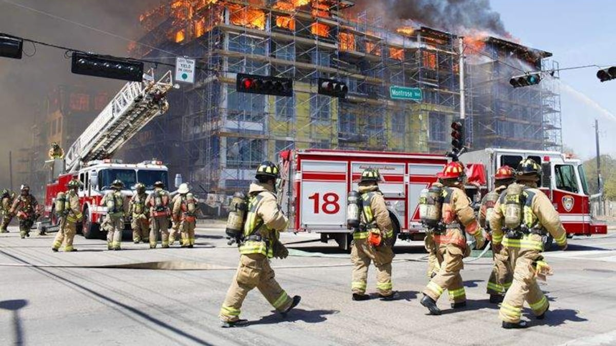 Construction Fire Rescue Dramatic rescue of construction worker trapped by fire is caught on video