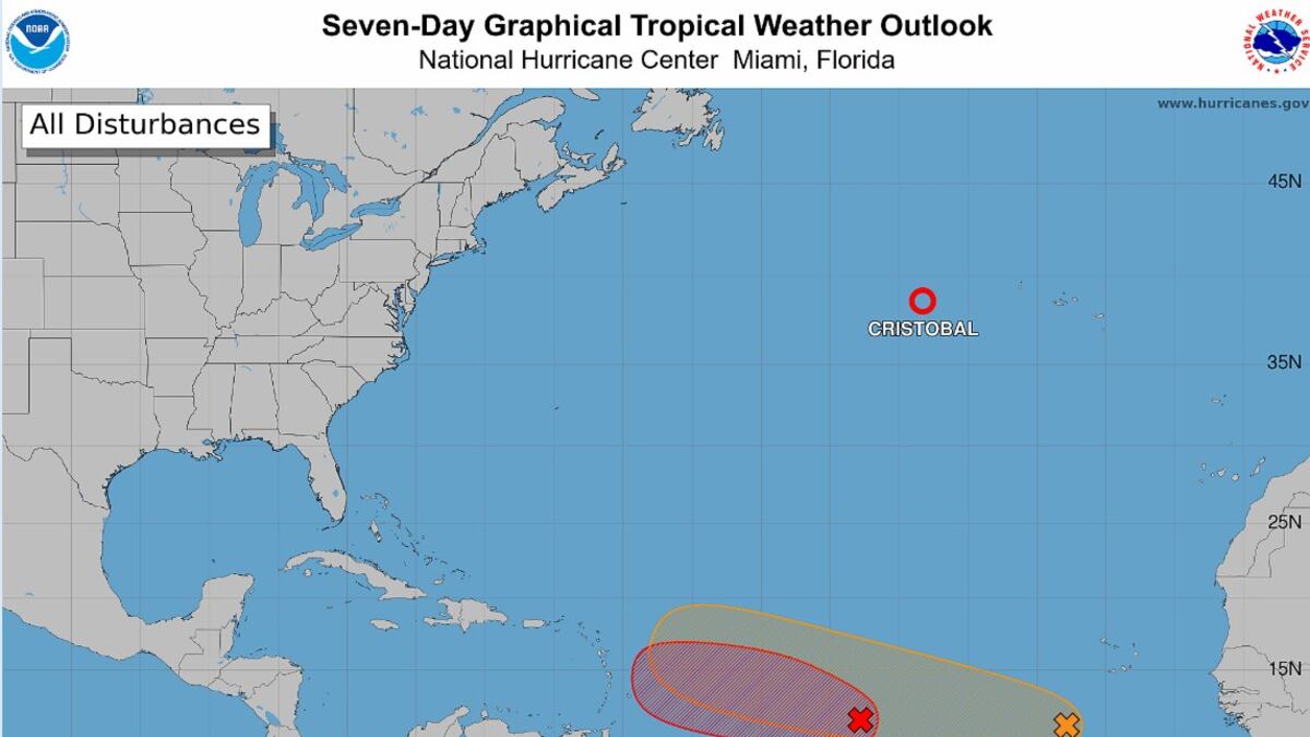 Hurricane center eyes 2 Caribbean-bound systems as Cristobal falls apart